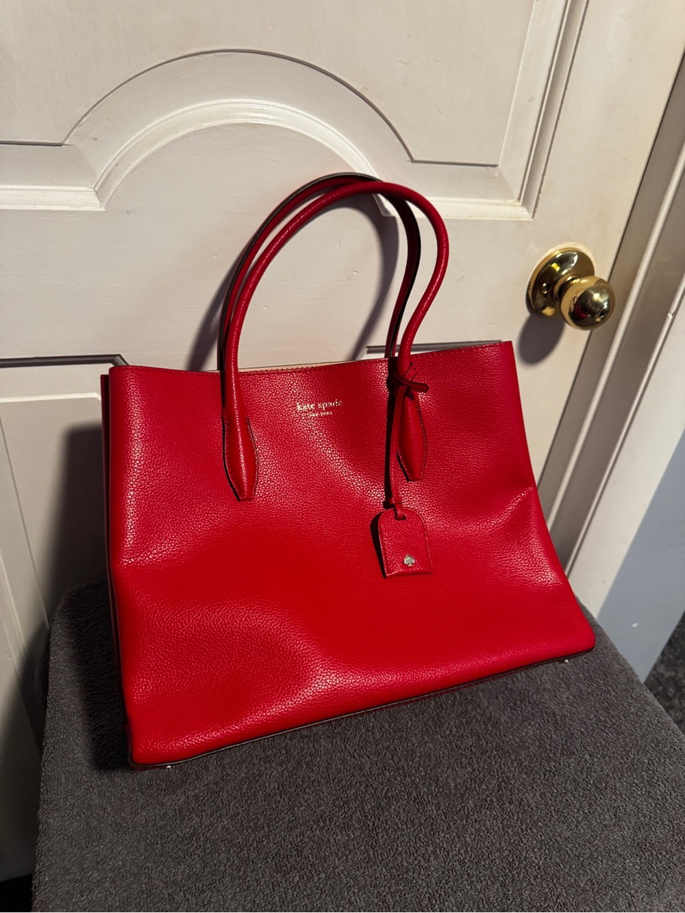 kate spade Red Pebbled Leather Tote with Double Handles